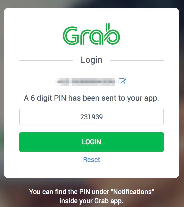 GrabTaxi Hub Verify Mobile Number